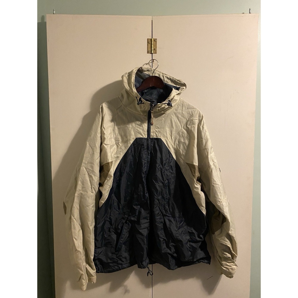 Vintage 90s B.U.M. Equipment Colorblock Windbreaker Jacket Mens XL Tan Navy Blue